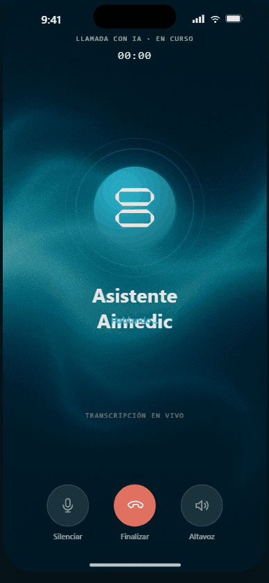 Llamada de voz con el asistente AIMEDIC con transcripción en vivo